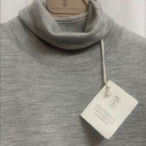 Brunello Cucinelli Cashmere Silk Turtleneck Sweater in Light Gray NWT